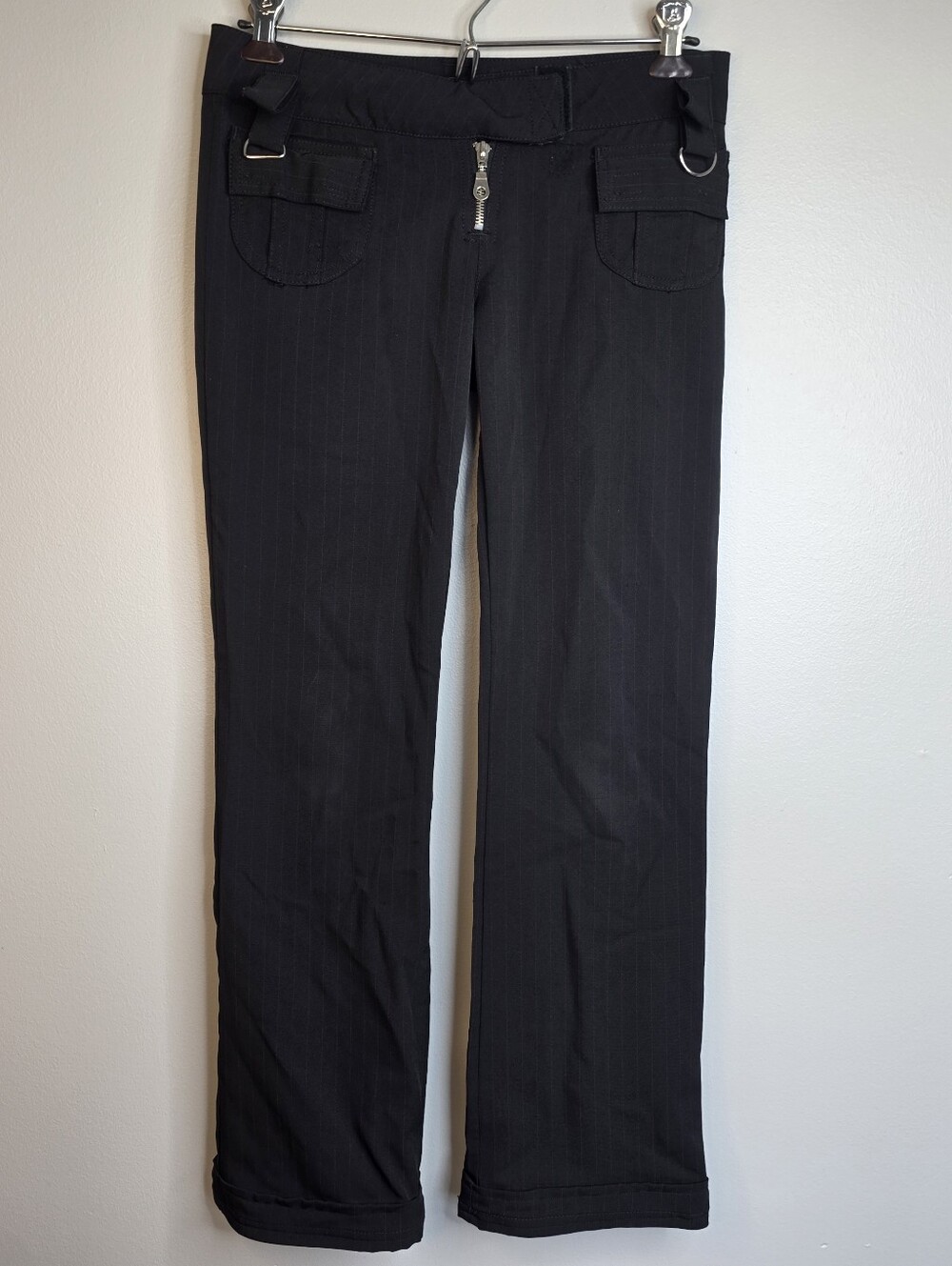 Y2k paris blues Black pinstripe trousers with silver hardware Sz 1